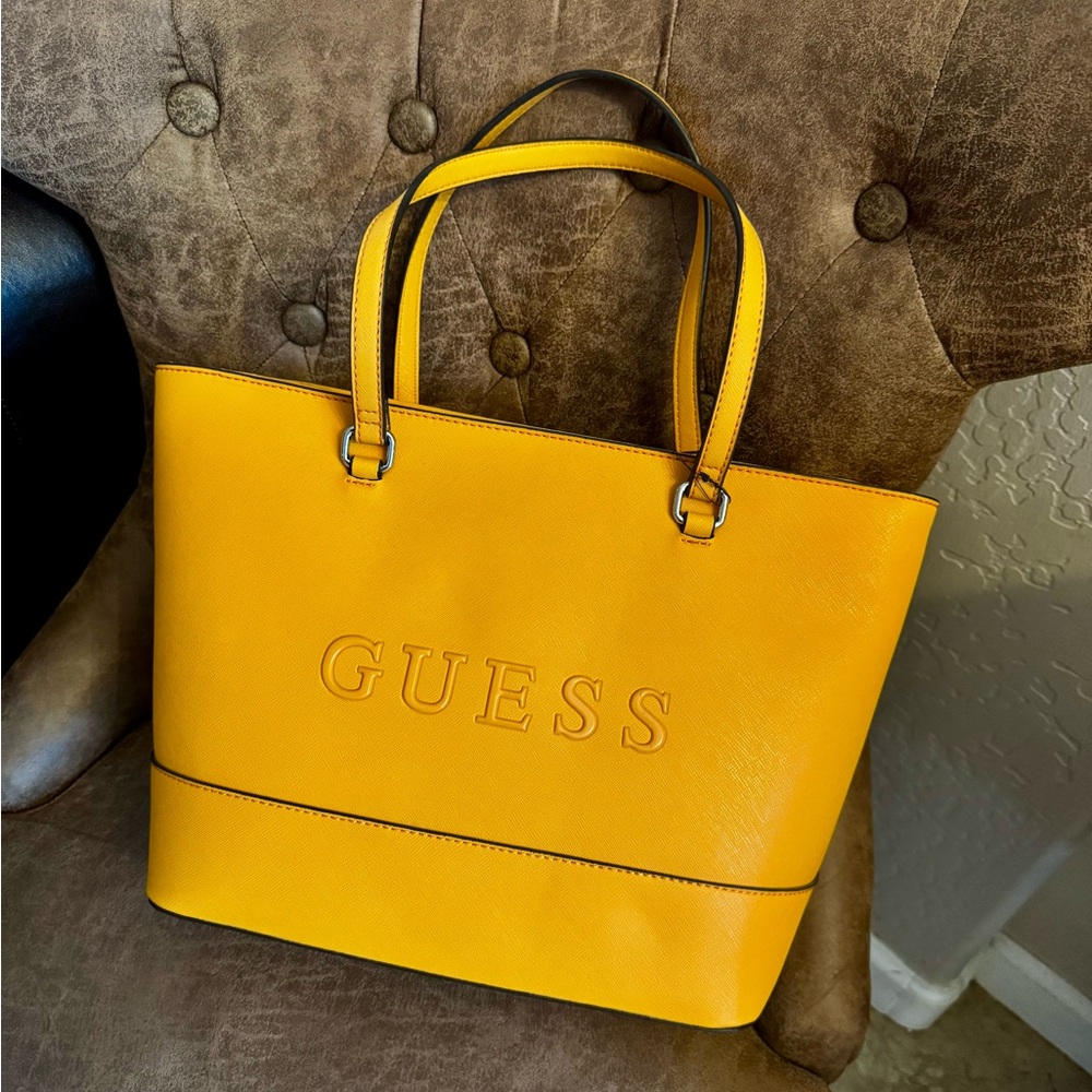 Guess Yellow Structured Tote Bag